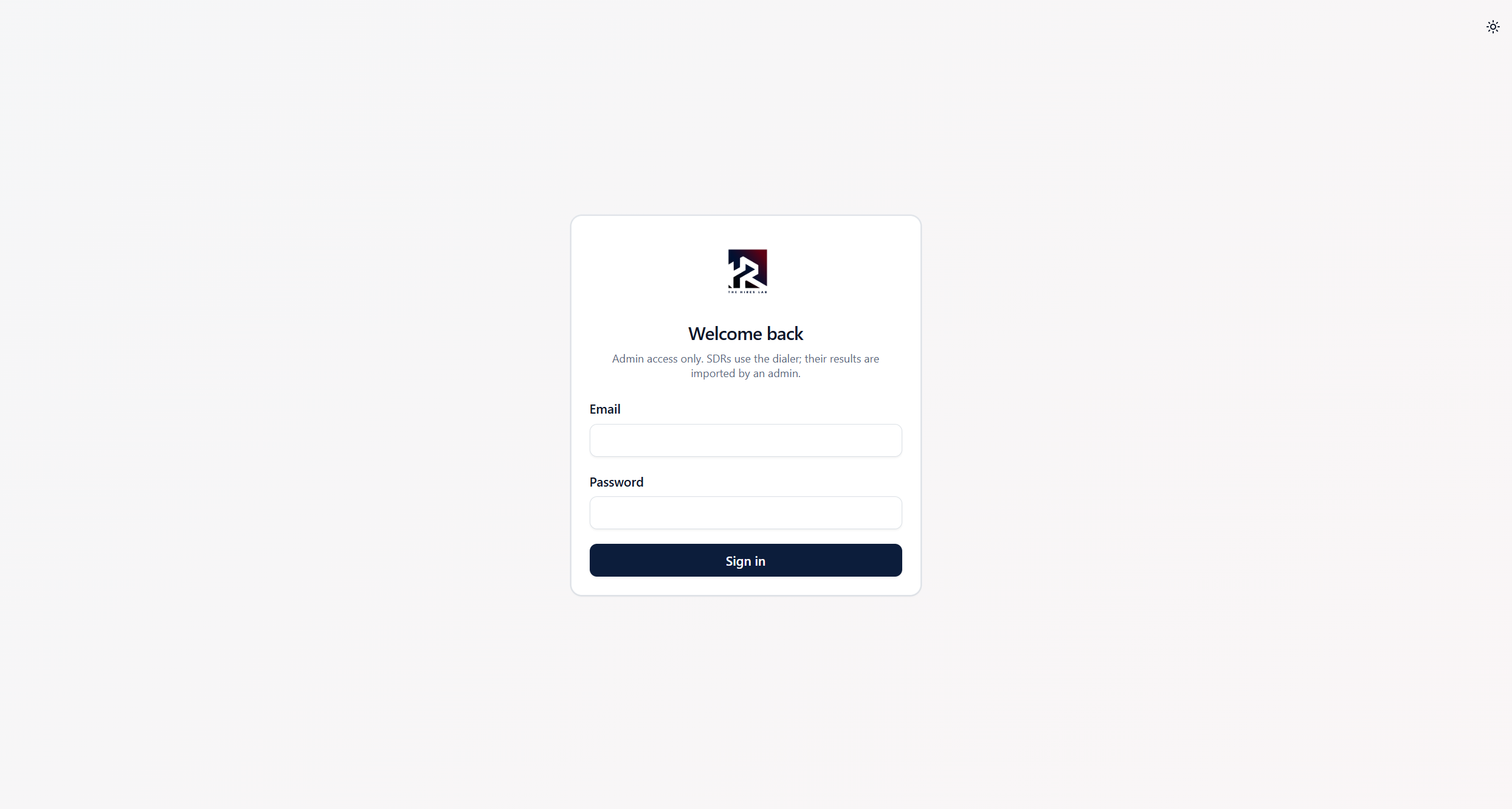 Lead Intelligence Platform - Admin sign-in screen