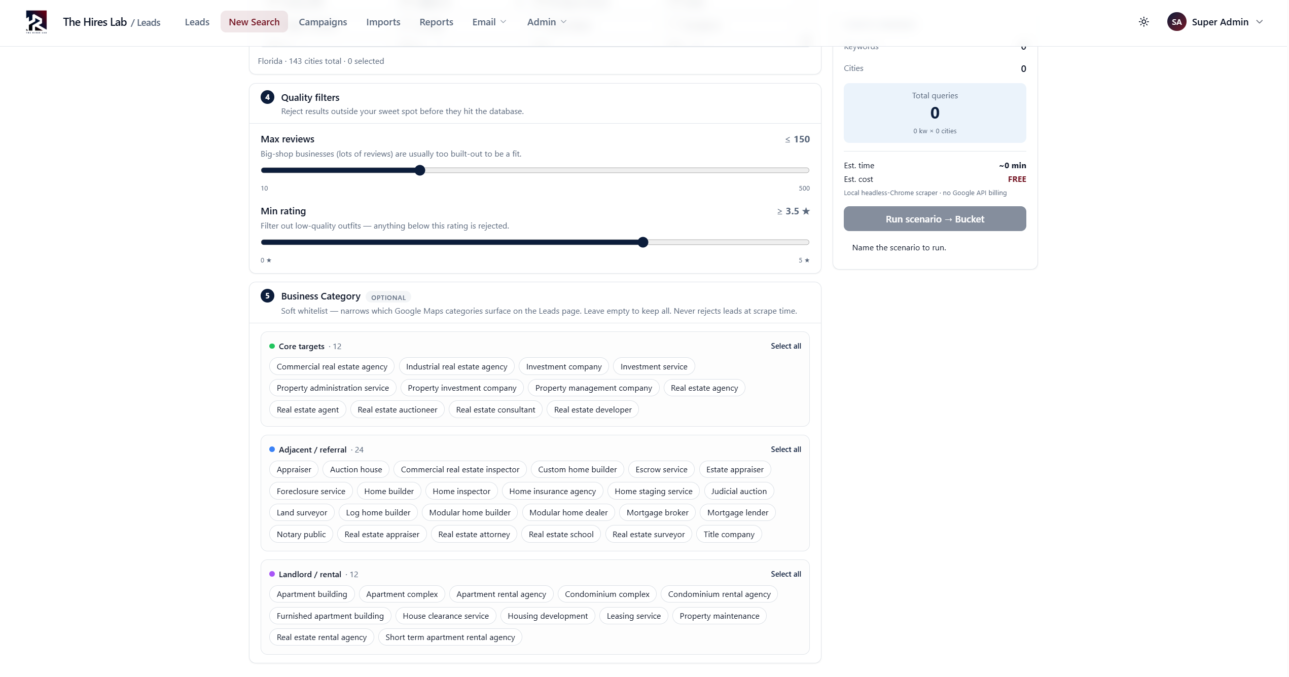 Lead Intelligence Platform - ICP quality filters and business category whitelist