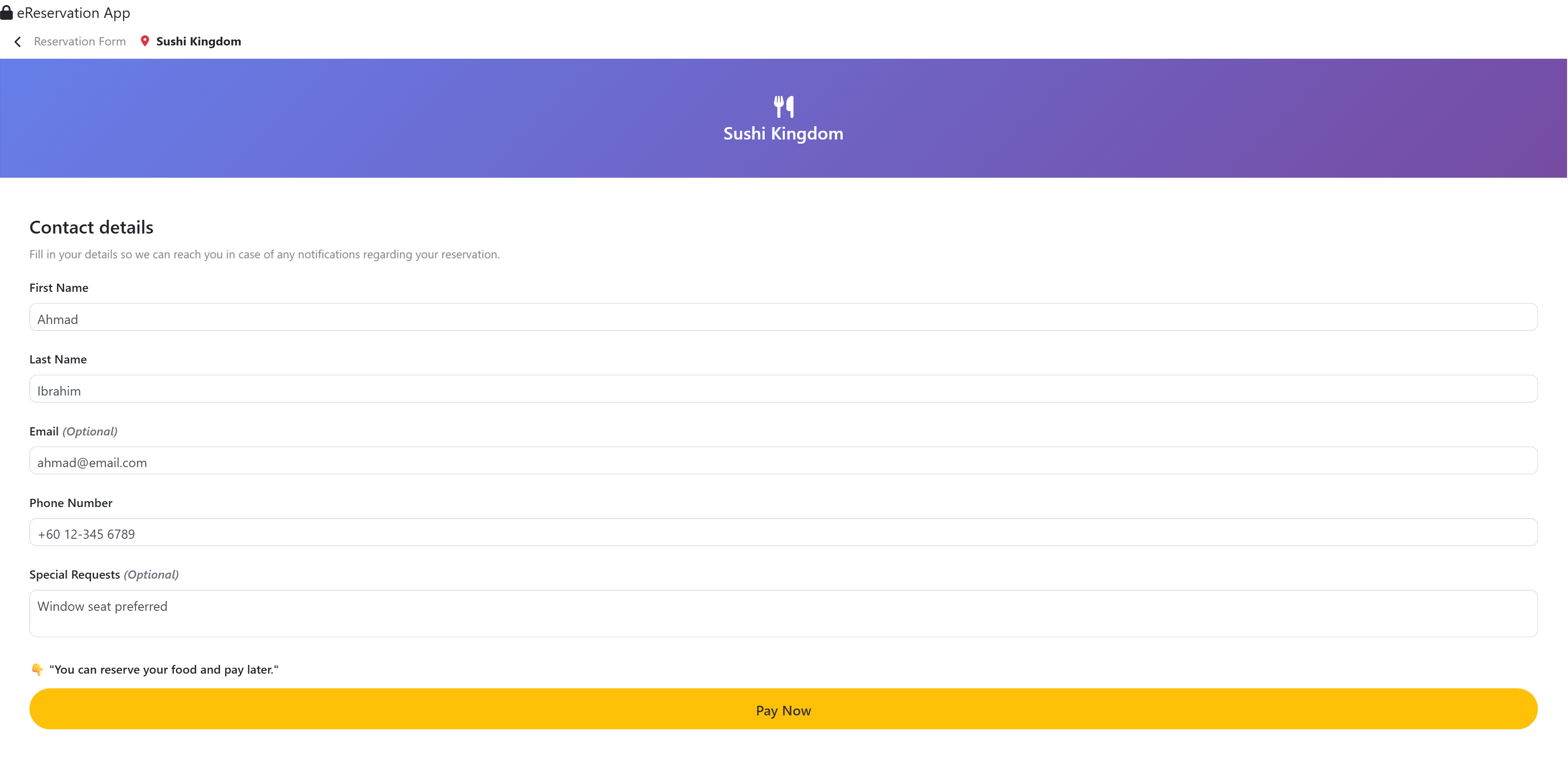 eReservation - Screen 3